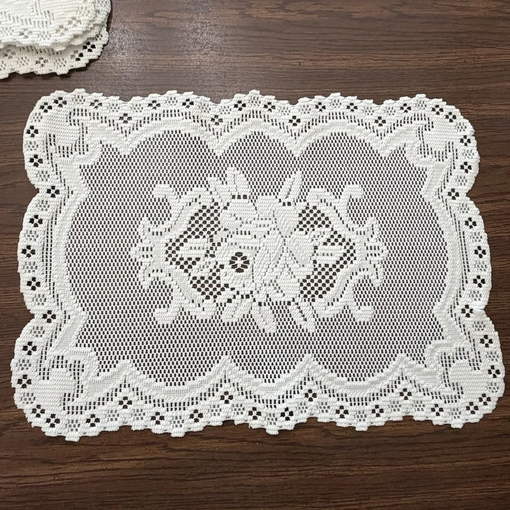 Vintage Ivory Lace Placemats Set Of 9 Floral Filet Lace Cottagecore Farmhouse